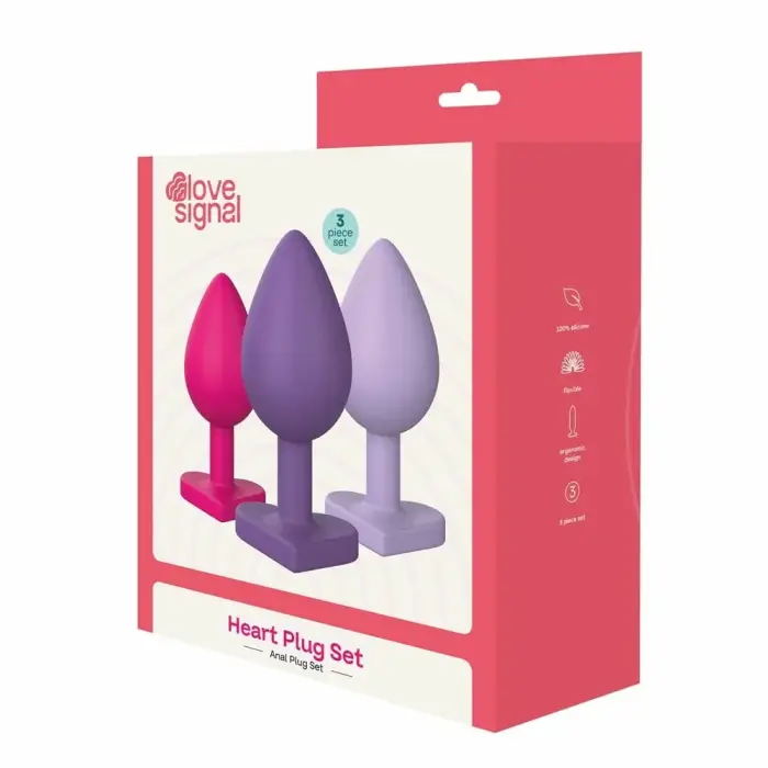 Dreamtoys Love Signal Triple Heart Set – 3-piece silicone anal plug trio with heart base – S/M/L