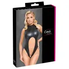 Cottelli LINGERIE matinio efekto bodis su užtrauktuku ir atviru tarpkoju – juodas – M — Nuotrauka 1