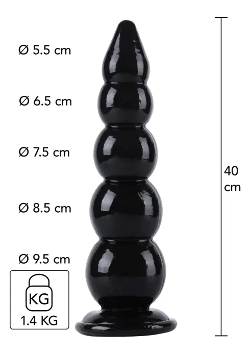 Ekstrēma anālo bumbiņu ķēde – 40 cm (15.7″) – Melna