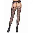Leg Avenue Lace Stockings with Attached Garter Belt – Black – One size — Photo 3