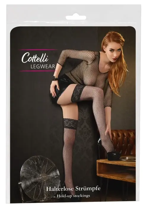 Cottelli Collection чулки в сетку с широким кружевным верхом – чёрные