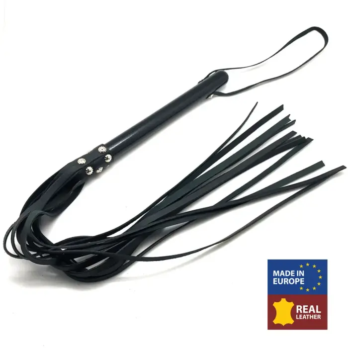 Red Leather Wooden Martinet – кожаная плеть-мартинет с деревянной рукоятью, 12 хвостов – чёрная – 78 см