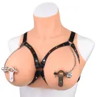 Adjustable Nipple Clamps with Bells & PU Leather Harness – Black — Photo 1