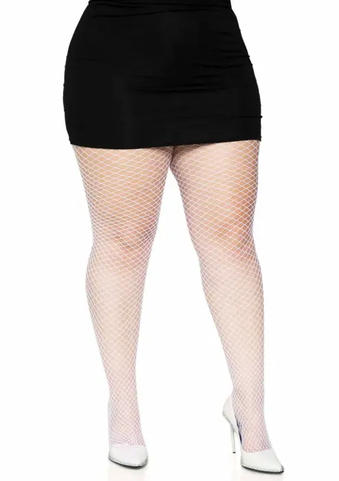 Leg Avenue Plus size fishnet pantyhose – white – 1X/2X