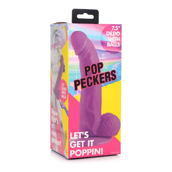 Реалистичный дилдо POP с яичками и присоской – 19 см (7.5″) – фиолетовый