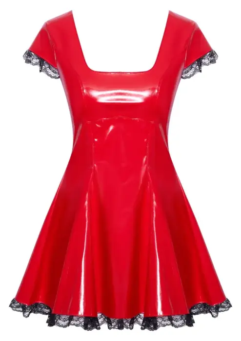 Blizgus vinilo mini suknelė su raukiniais nėriniais – raudona – M Photo