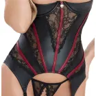 Cottelli LINGERIE korsete ar atvērtām krūšu daļām un mežģīņu stringi – melns/sarkans – S — Foto 5