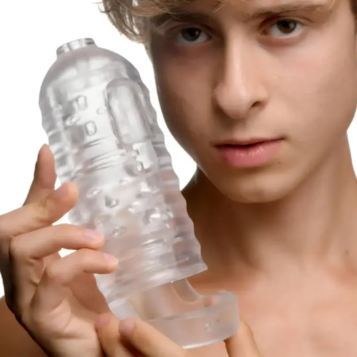 Milker TPE masturbaator koos munandipaela – läbipaistev Photo