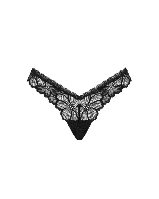 OBS Serafia ziedu mežģīņu stringi – melni – XL/2XL Foto 3