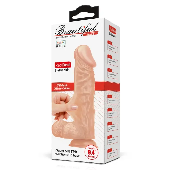 Baile Beautiful Burag reālistisks dildo ar sēkliniekiem un piesūcekni – 24 cm (9.4″) – miesas krāsa
