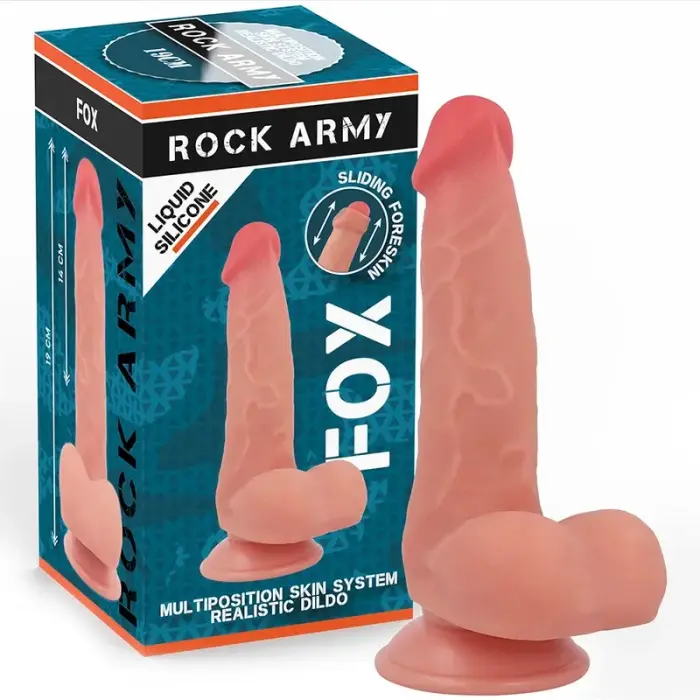 Rockarmy Fox – kahekordse tihedusega vedelsilikoonist dildo iminapaga – 19 cm