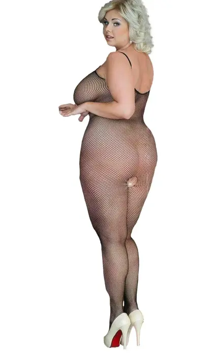 Grid Plus Size сетчатое боди – чёрное – XL-3XL