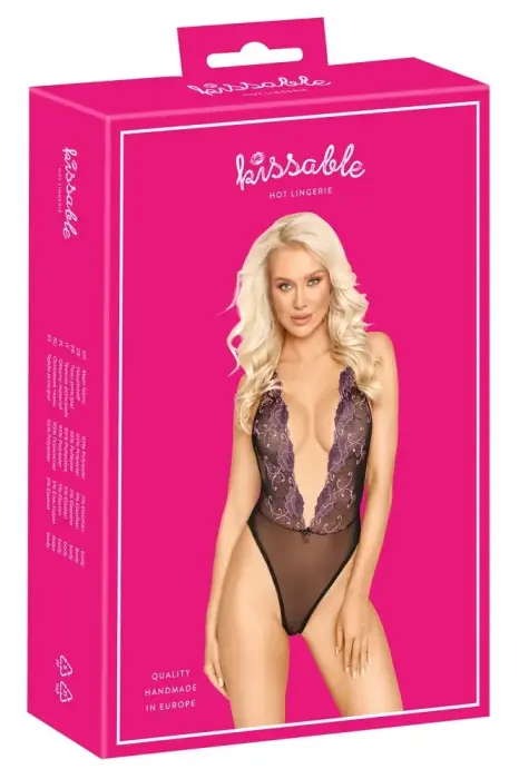 Kissable Body with Floral Embroidery – Black – S/M