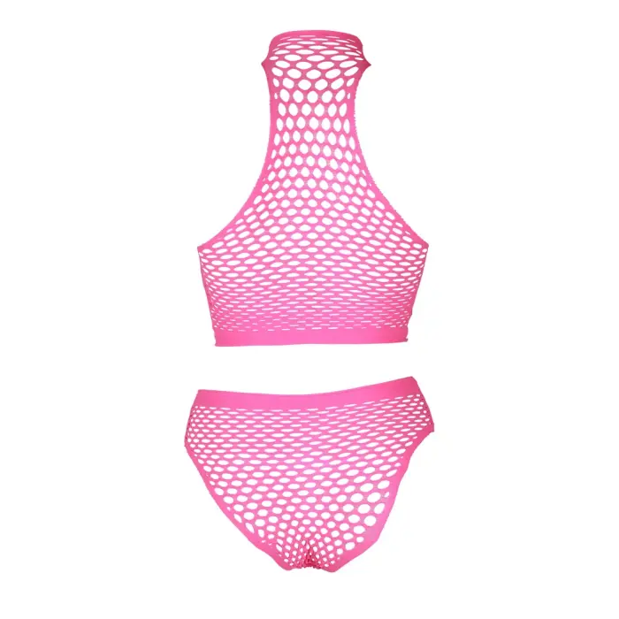 Neon rozā augstās apkakles topiņa un biksīšu komplekts – Plus size Foto 6