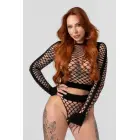 Christine Midnight Fishnet Two-Piece Set - Bold Textured Mesh, Black — Фото 1
