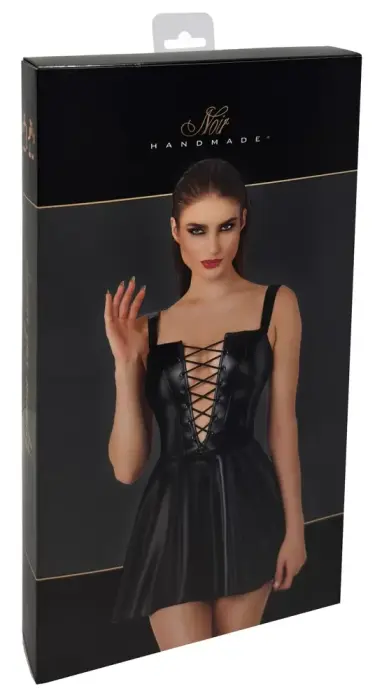 Noir mini dress with lacing – black – XL