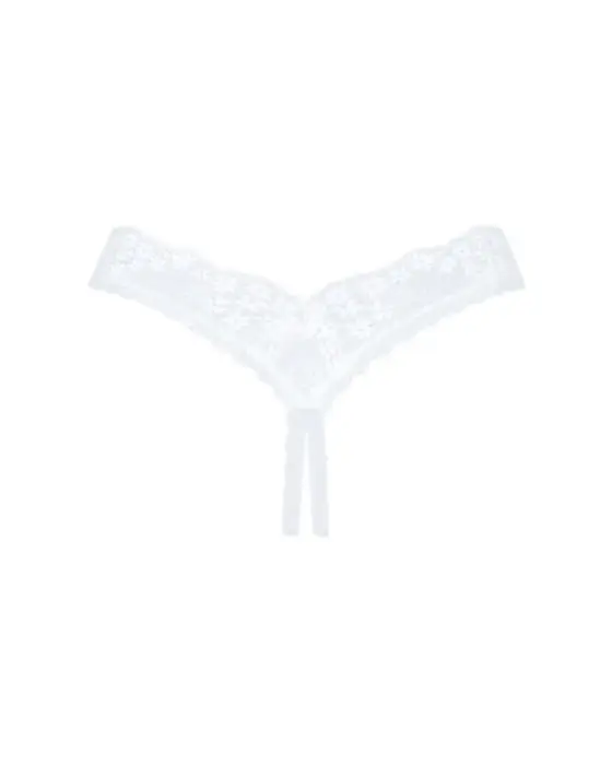 OBS stringi ar atvērtu starpkāju un mežģīņu apdari – balti – XL/2XL Foto 4