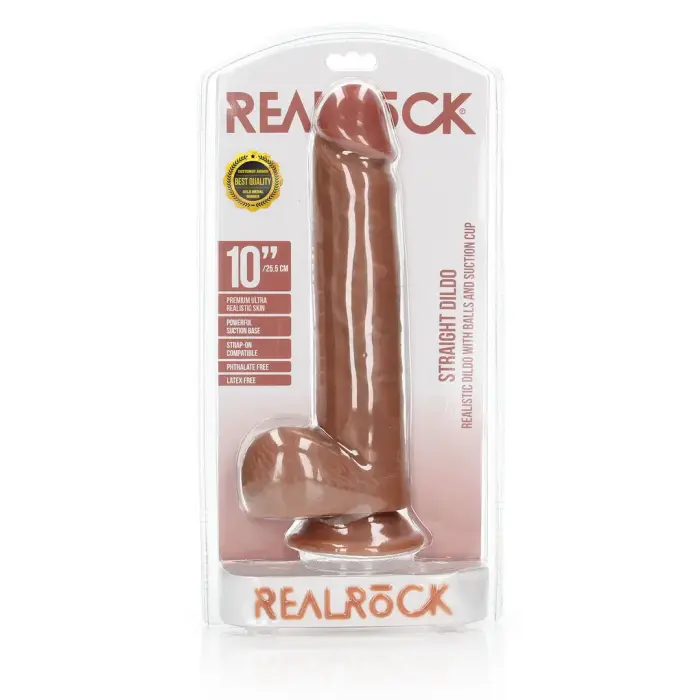 Taisns reālistisks dildo ar sēkliniekiem un piesūcekni – 25.5 cm (10″) – Miesas krāsa