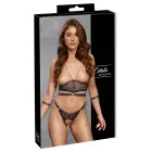 Комплект Cottelli BONDAGE с открытыми чашечками, трусиками и наручниками – фиолетовый – S — Фото 1