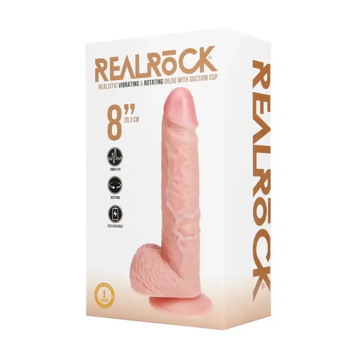 Vibrating and Rotating Straight Realistic Dildo with Balls – 20.5 cm (8″) – Skin