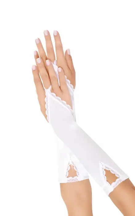 Gloves 7710 long satin gloves – white – S/L