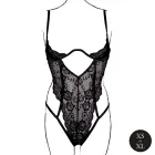 Mežģīņu bodijs ar stīpiņām un atvērta tipa krūšu daļām – melns – One size — Foto 4