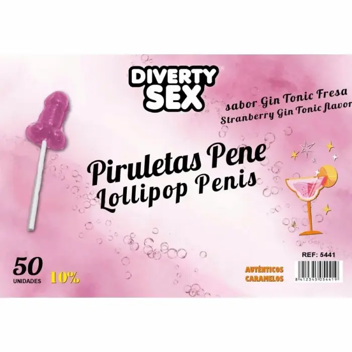 DIABLO GOLOSO Gin Tonic Strawberry Lollipops 50pcs 10% Alcohol Pink 5cm