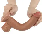 Slīdošas ādas divslāņu dildo – 23 cm (9″) – Brūns — Foto 5