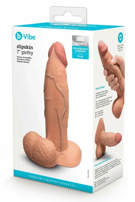 b-Vibe SlipSkin 7" Girthy – spiedienam reaģējoša silikona dildo ar piesūcekni – Krāsa: melna – 17,8 cm
