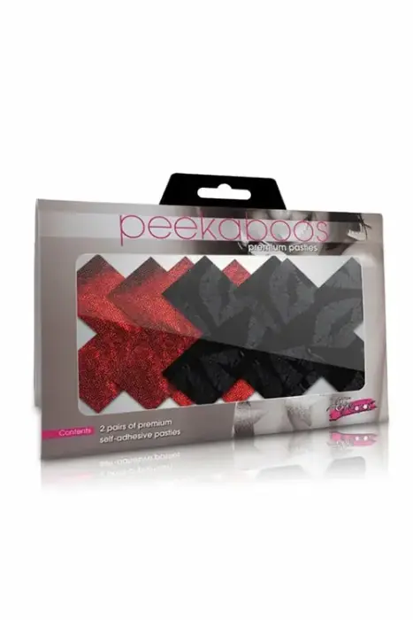 Peekaboos Pasties Stolen Kisses X – metallic self-adhesive decorative covers – red and black – 2 pairs
