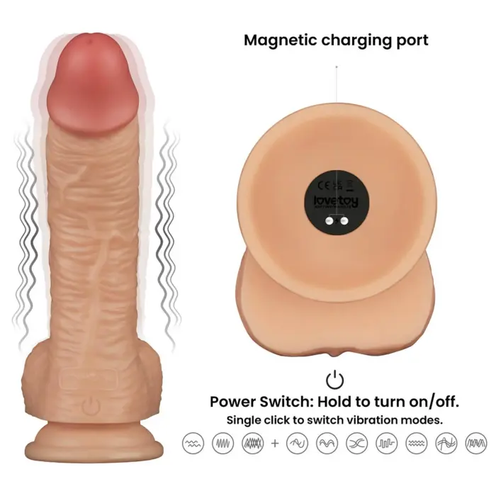 LoveToy Power Basics Cock – вибрирующий реалистичный дилдо – 8,5" – 10 режимов