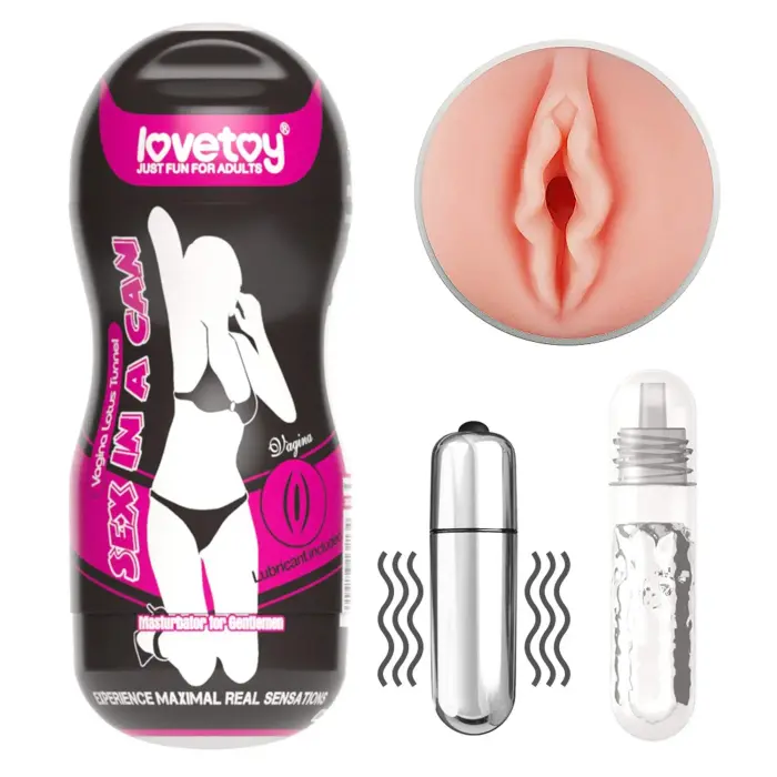 Sex In A Can – vibrating vagina lotus tunnel masturbator – cyber skin – 16 cm