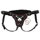 Leder Adjustable Leather Strap-On Harness – Black/Pink — Photo 2