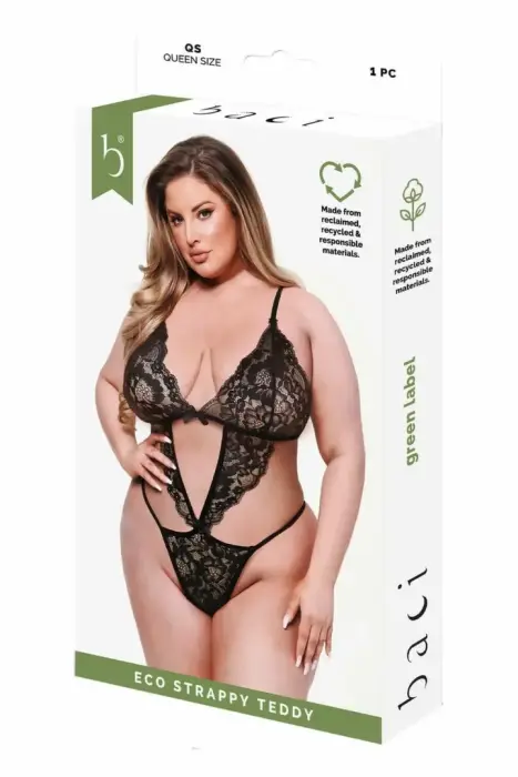 Baci Eco Strappy Teddy Black, Queen Size