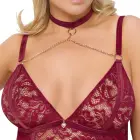Cottelli CURVES mežģīņu bodijs ar atvērtu starpkāju un zeķturiem – sarkans – 3 XL — Foto 5