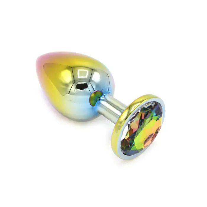 Varavīksnes krāsu anālais spraudnis ar dārgakmeni – 9.5 cm (3.7″)