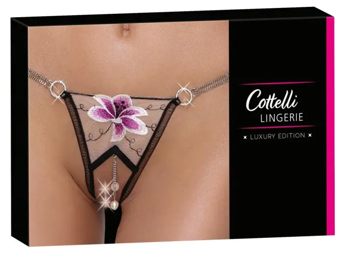 Cottelli LINGERIE Riostring stringid lilledekori, kettide ja kividega – S/M