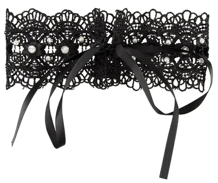 Izšūta kaklarota ar dekoratīviem akmentiņiem – melna Foto 4