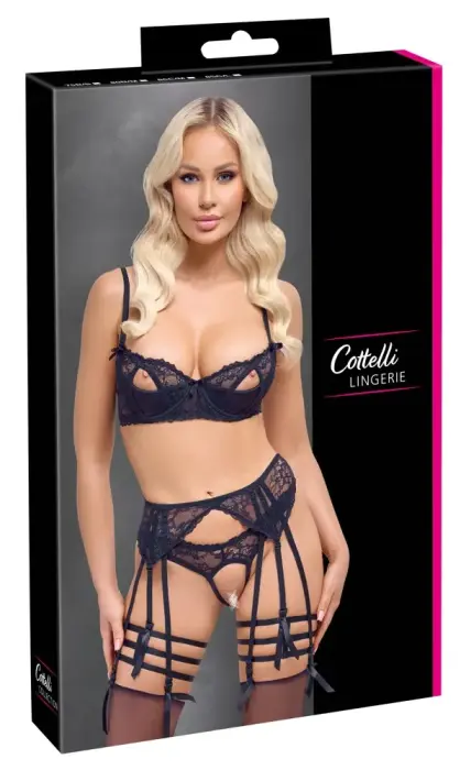 Cottelli LINGERIE кружевной комплект с поясом для чулок – чёрный – 80C/M