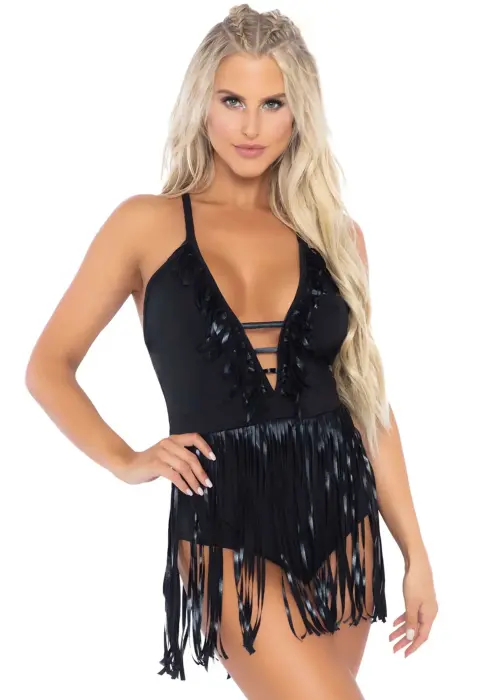 Leg Avenue Fringe Bodysuit – Black – M