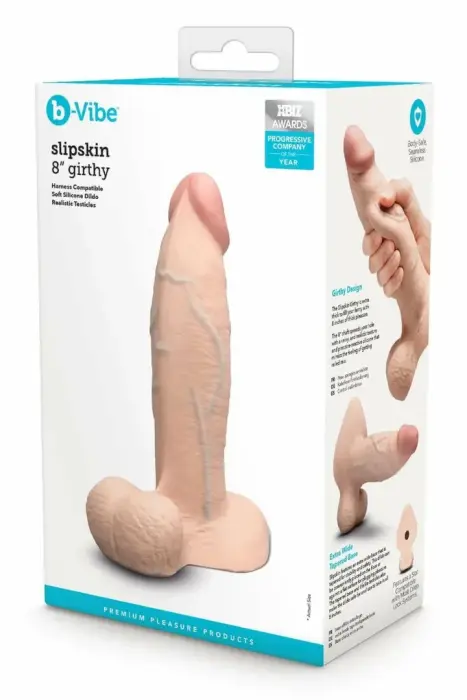b-Vibe SlipSkin Silicone Model 8” Girthy Cream - Anatomical Design
