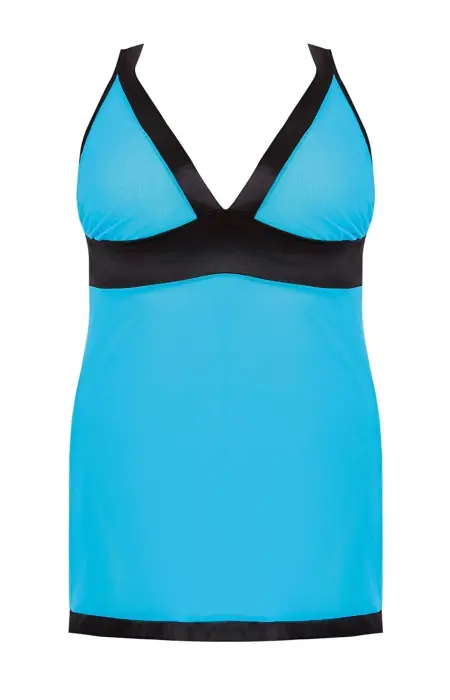 LIESSA XXL+ Бирюзовая сорочка с чёрными акцентами и стрингами Фото num