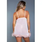 Farah babydoll komplekts ar mākslīgās kažokādas un tīkliņa detaļām – melns – L/XL Foto 4