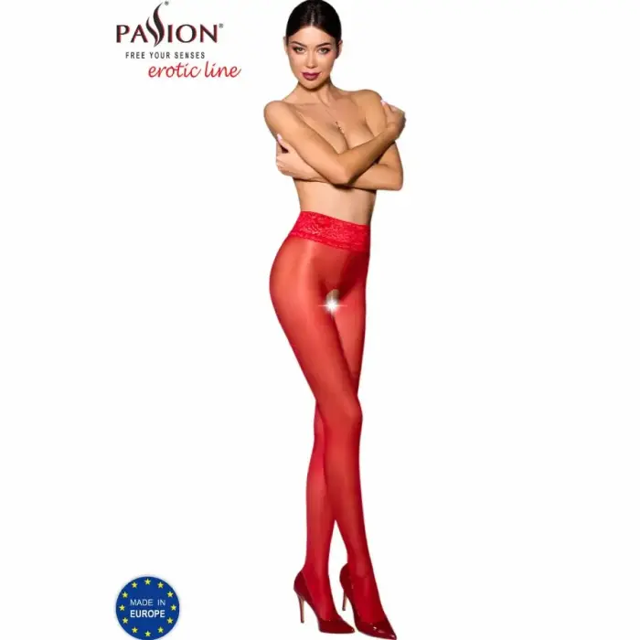 Passion TIOPEN 008 красные колготки с декоративным кружевом 1/2 30 DEN