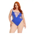 Plus Shredded Racer Back Thong Bodysuit – Blue – 1X/2X — Photo 1