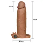 Add 3" Pleasure X Tender Vibrating Penis Sleeve – вибрирующая TPE насадка-удлинитель для пениса – Цвет: Коричневый — Фото 3