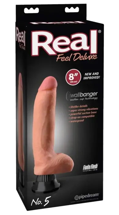 Pipedream Real Feel Deluxe No.5 reālistisks anatomisks vibrators – 20 cm (7.8″) – miesas krāsa