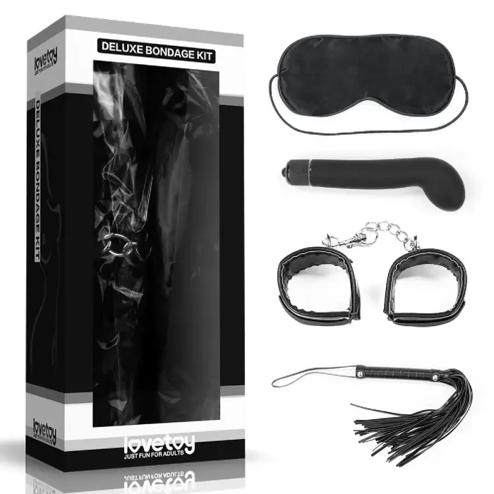 Deluxe Bondage Kit – flogger, cuffs, G-spot vibrator & blindfold