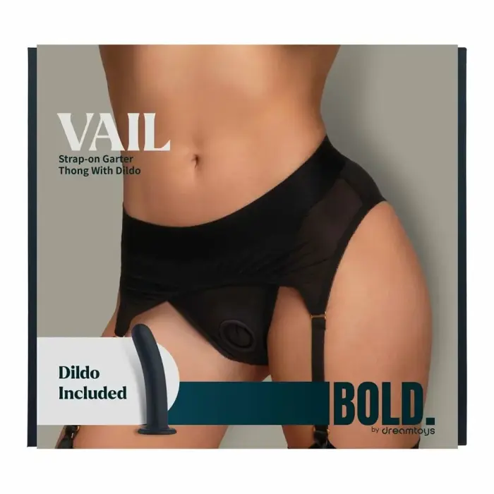 BOLD VAIL Strap-On Garter Thong – võrgust jardineer tanga silikoonkinnitusega – must – suurus L