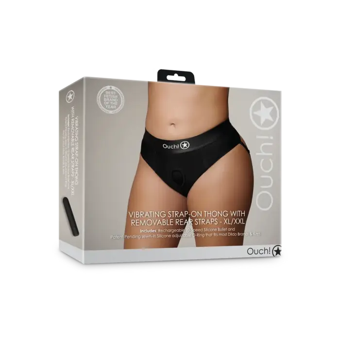 Vibrating Strap-on Thong with Removable Butt Straps – XL/XXL – Black